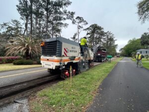 Paving operations along Sea Pines Drive